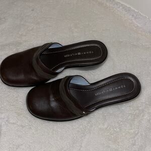 Vintage Tommy Hilfiger Leather Y2K Chocolate Brown Clogs size 6